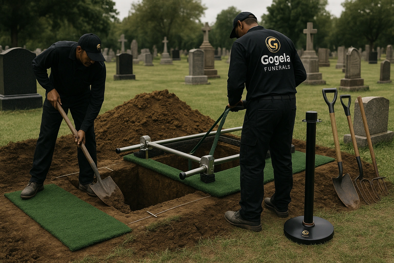 Gravesite preparation and tombstone examples