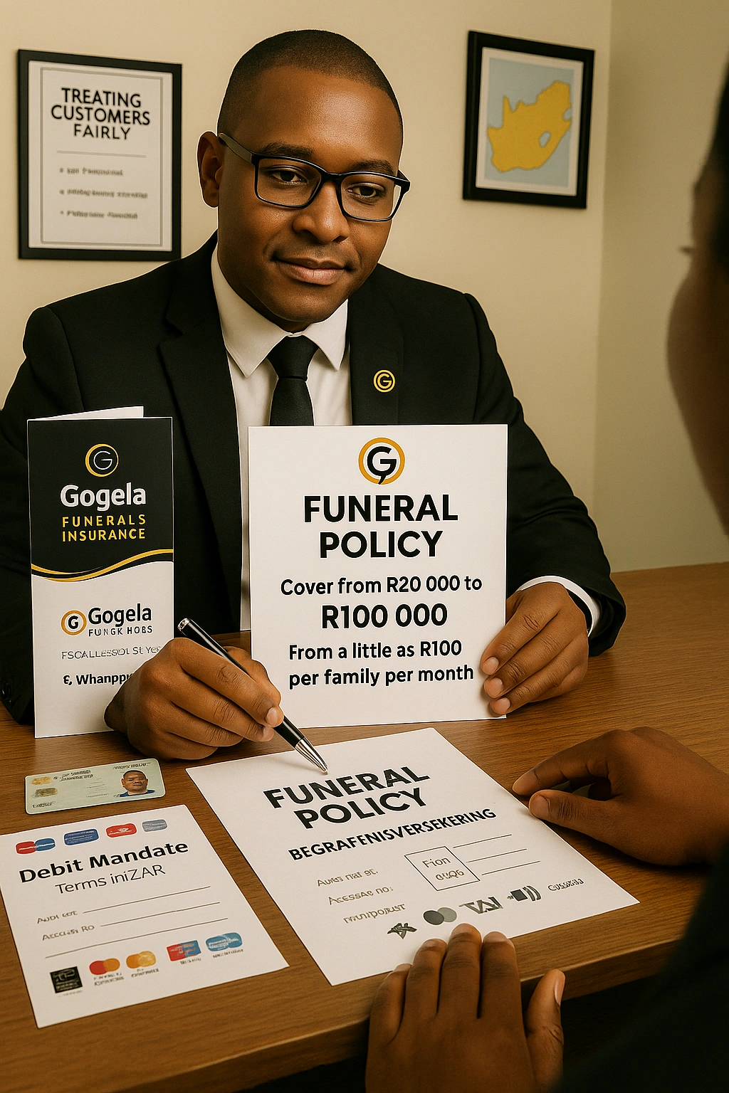 Advisor presenting funeral insurance policy options